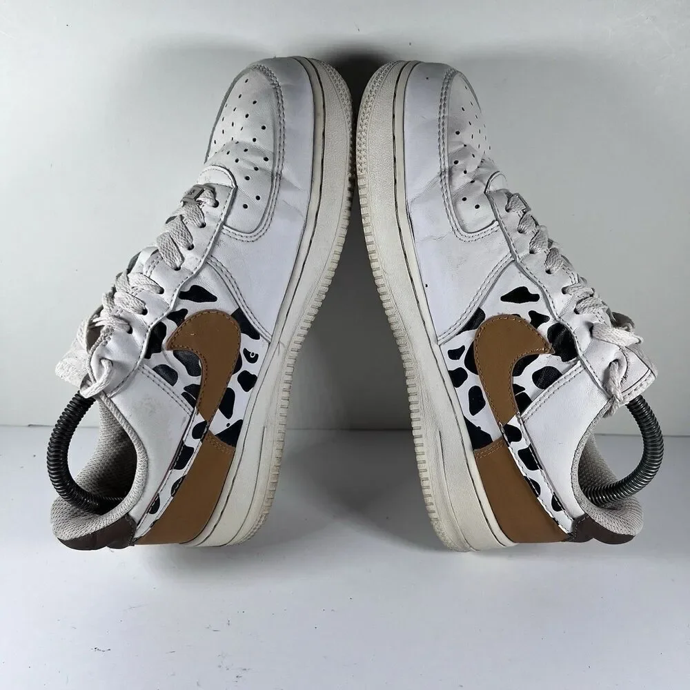 Nike Air Force 1 Low Custom Cow Print Lace Up Shoes Sneakers Women's 8.5
